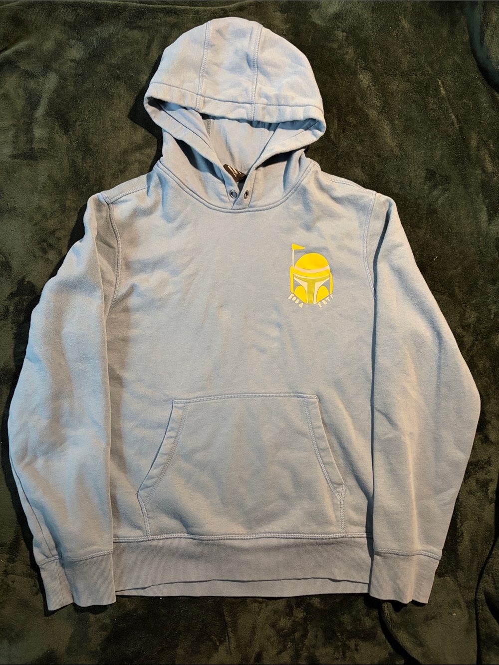 Light Blue Hooded Sweater with Boba Fett Graphic